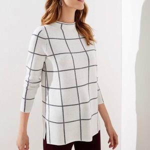 LOFT Plaid Mock Neck Tunic Sweater